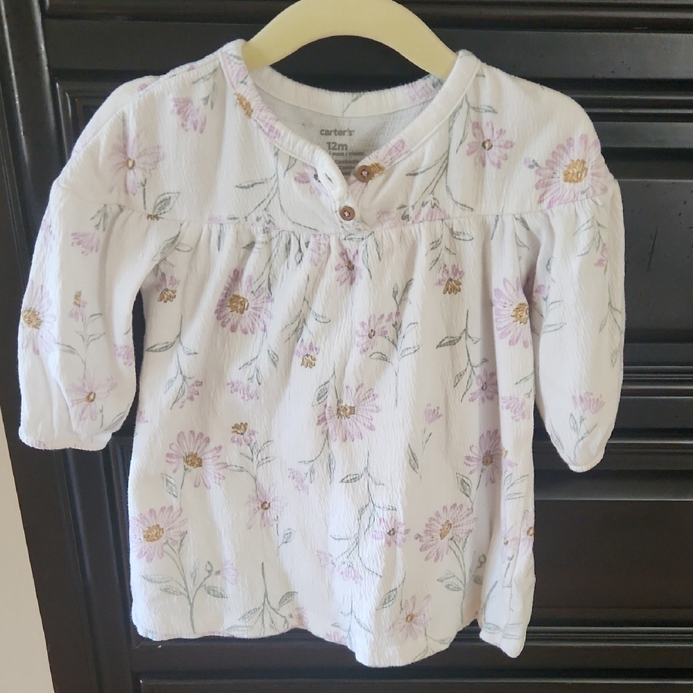 Carter's Soft White Baby Long Sleeves Dress 12 Months